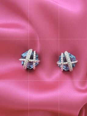 NEW 925 Sterling Silver Blue Zircon Stud Earrings -Women Jewelry